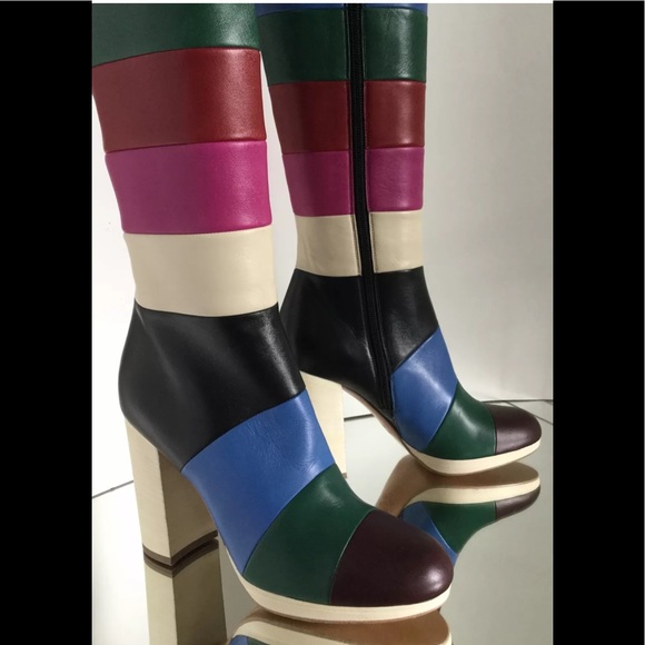 Valentino Garavani Bo Y Ch Striped Leather Boots - Picture 6 of 12